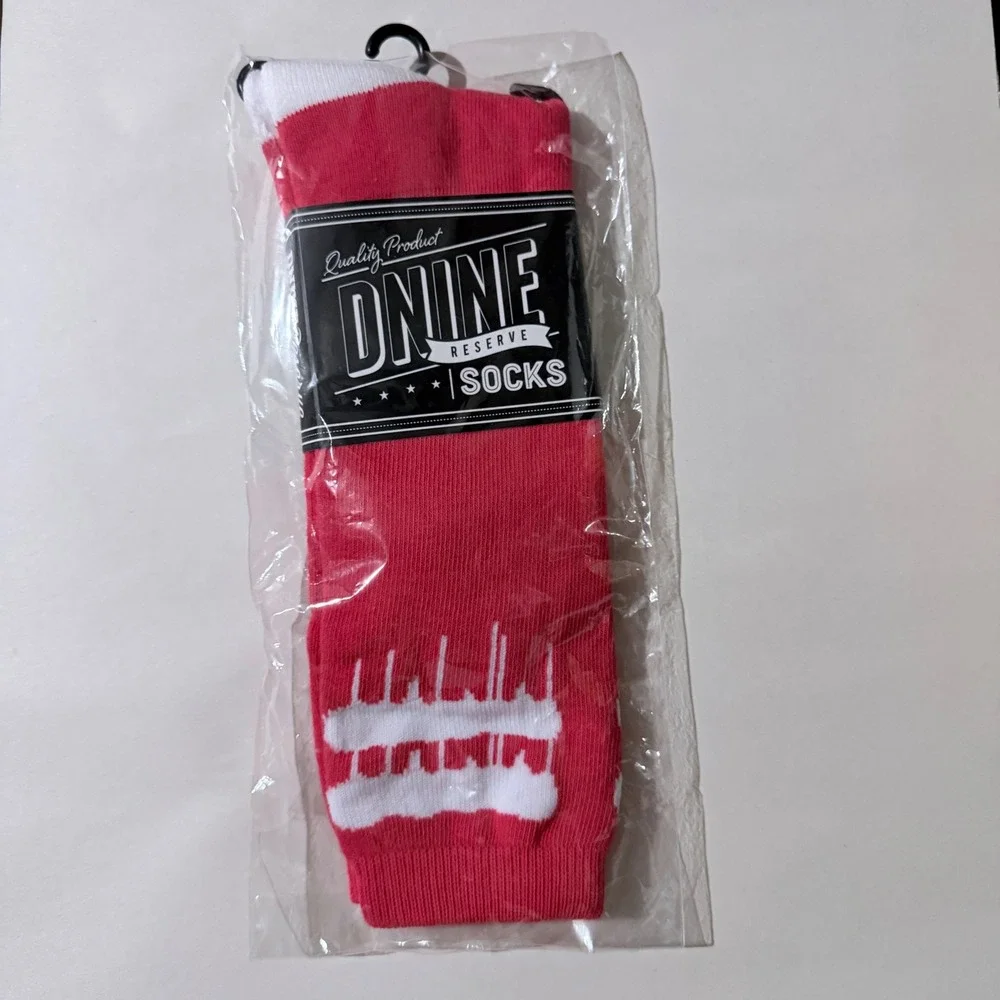 Dnine Reserve Red White Graphic Crew Socks Fashionably Medicated Lifestyle NEW